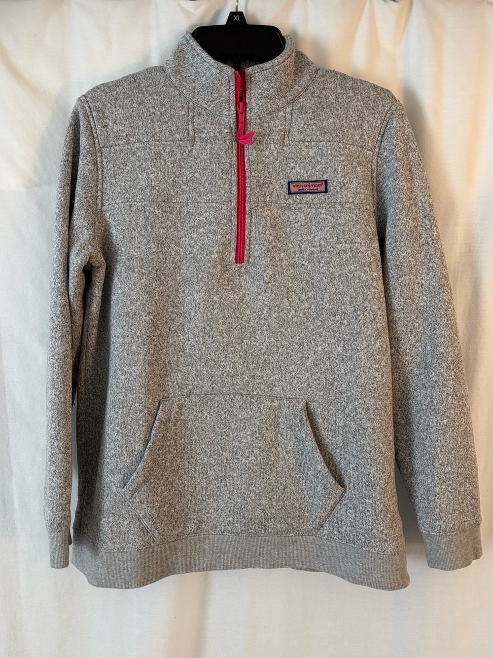 Vineyard Vines Gray Quarter-Zip Pullover with Pink Zipper